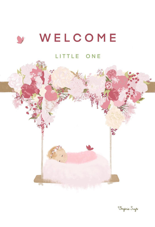 WK2403 Wishcard - welcome, little one - pink
