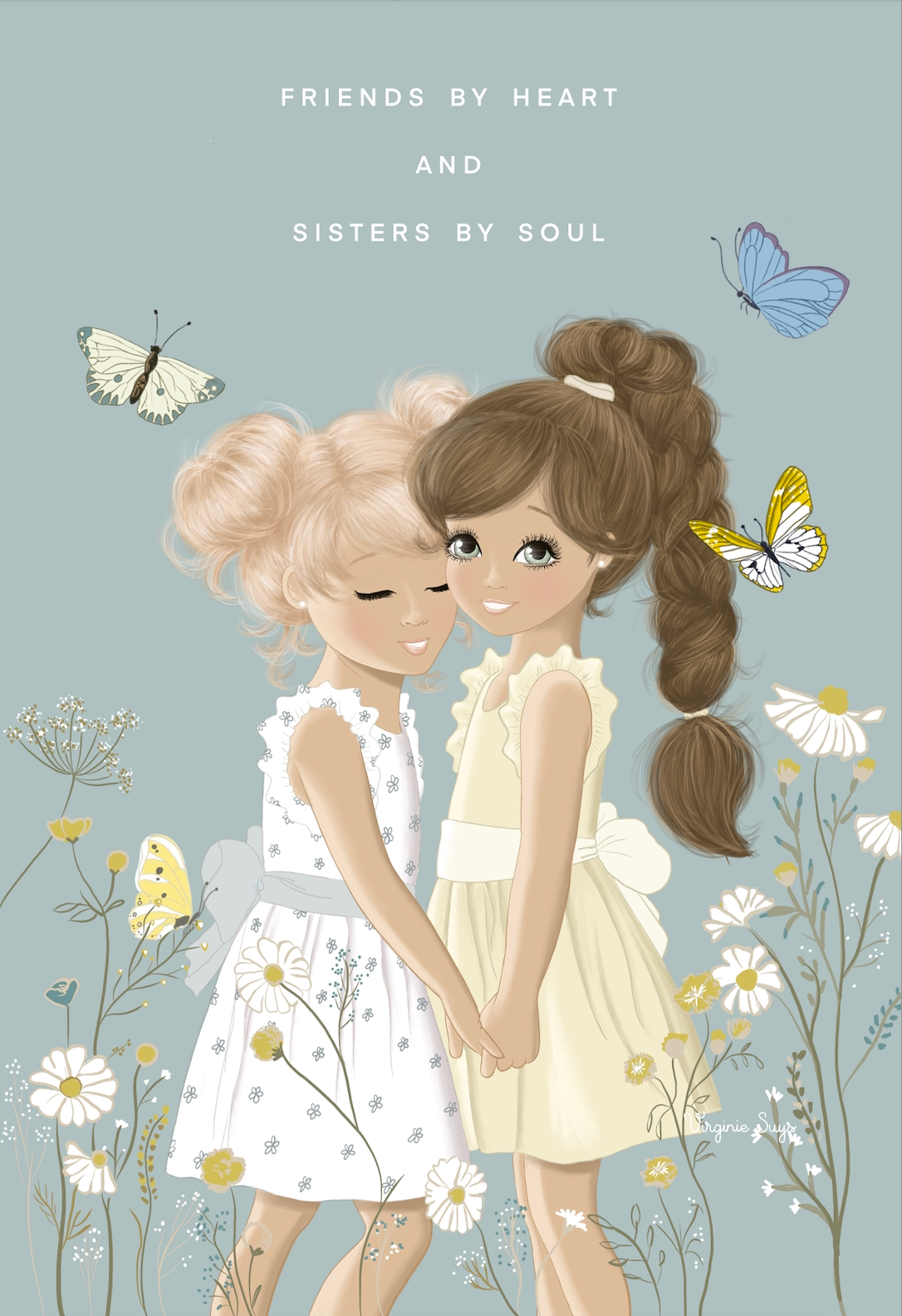 WK2301 Wishcard - friends by heart, sisters by soul - butterflies.
