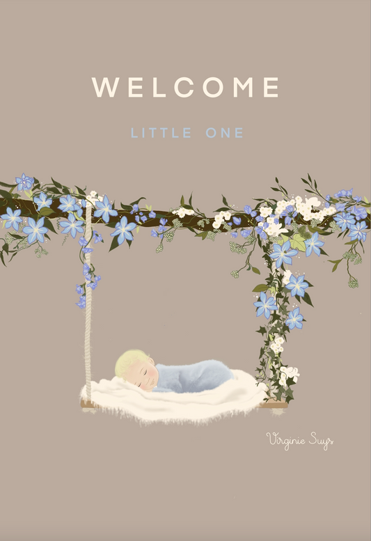WK2302 Wishcard - welcome, little one - blue