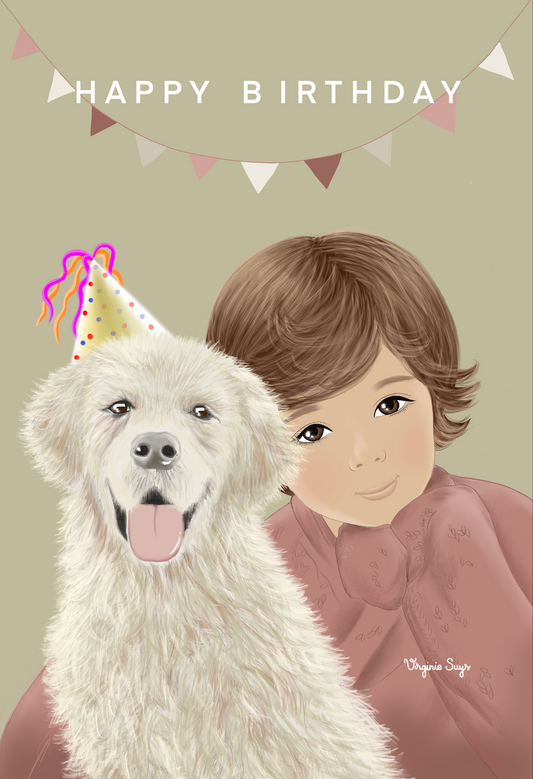 Wishcards - happy birthday - boy with dog