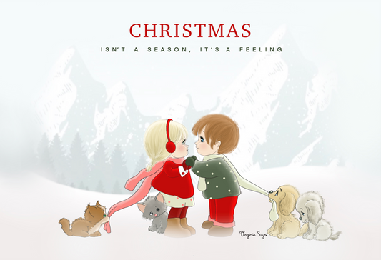 Christmascards NEW - boy and girl with dogs and cats