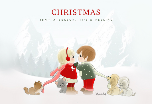 Christmascards - boy and girl with dogs and cats