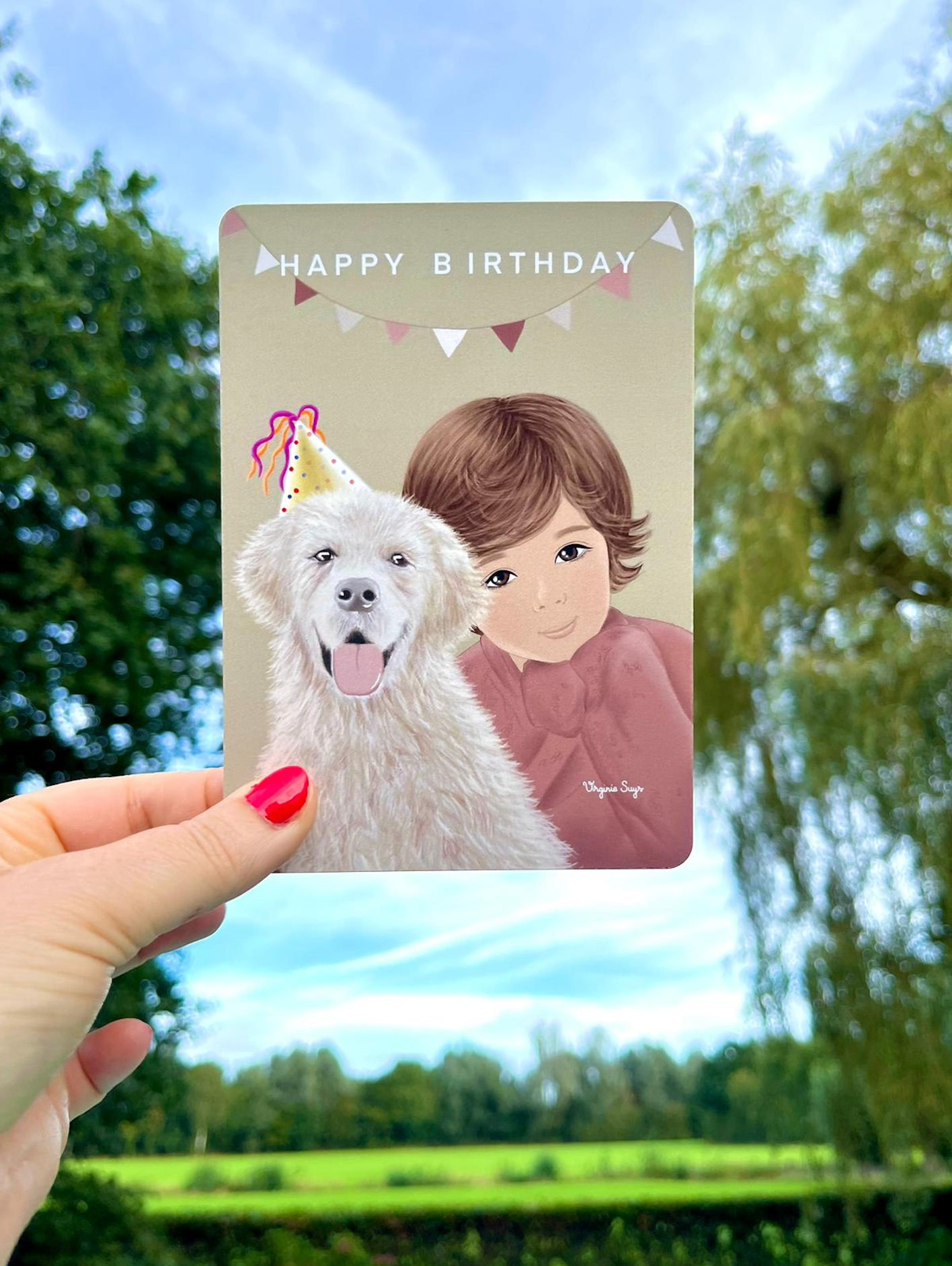 Wishcards - happy birthday - boy with dog