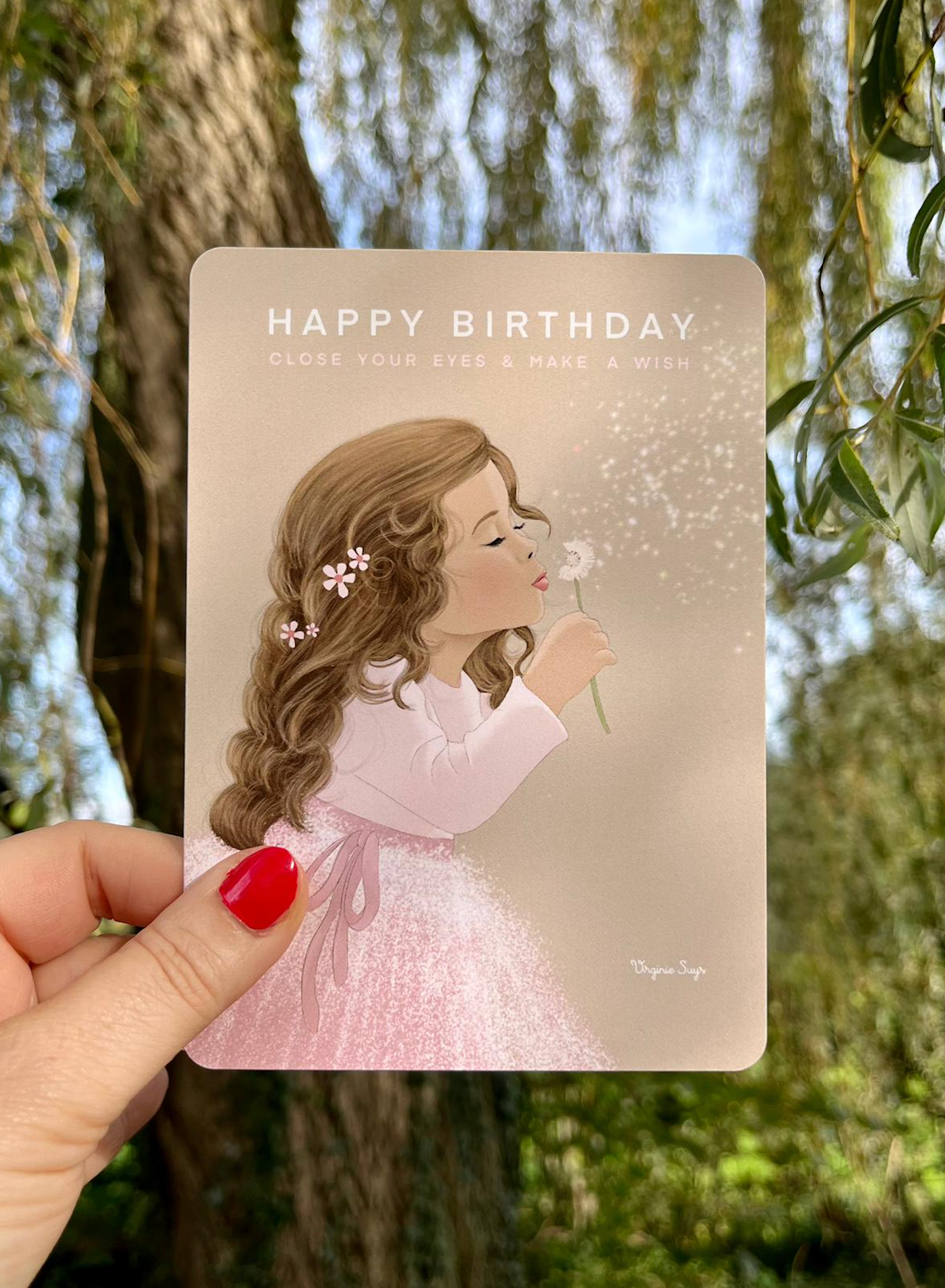 Wishcards - happy birthday - girl with dandelion