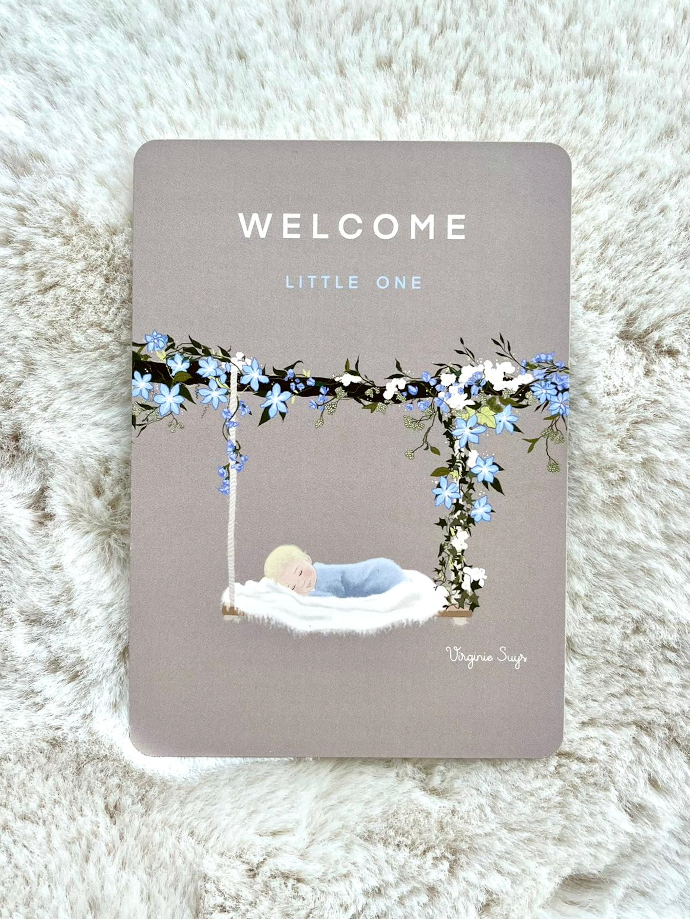 WK2302 Wishcard - welcome, little one - blue